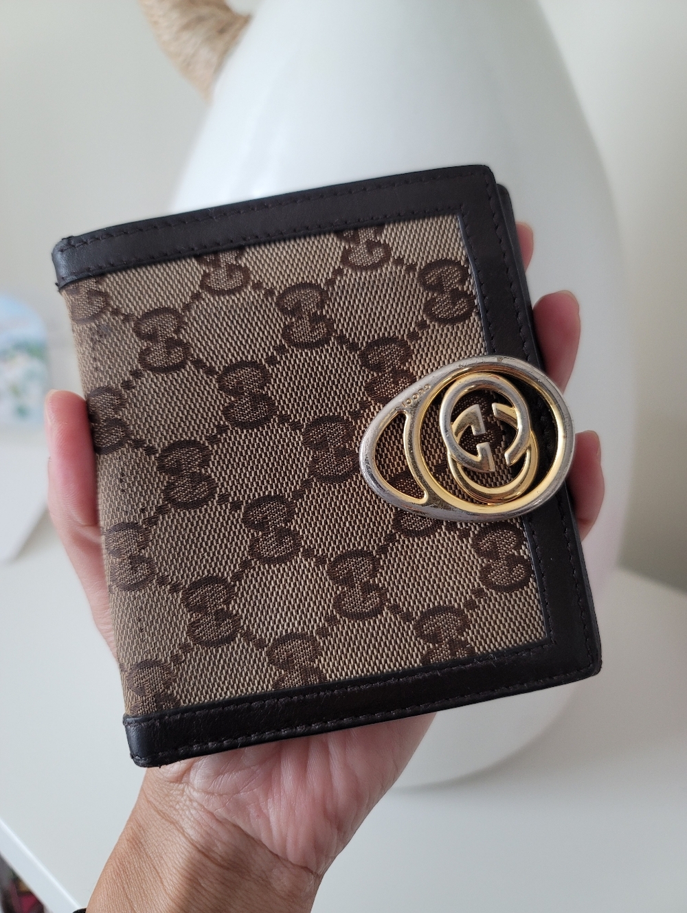 Gucci Brown/Beige GG Canvas and Leather Interlocking Icon French Wallet - Picture 9 of 13